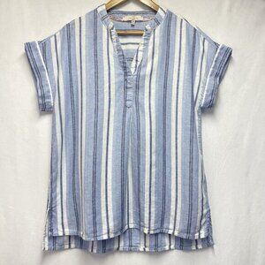 Casa Cabana Striped Linen V-Neck Short Sleeve Top blouse M adorable!!